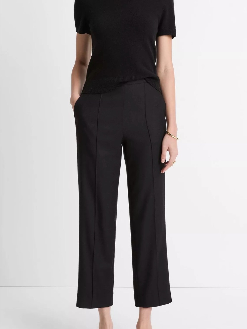 Vince Italian Wool-Blend Easy Pull-On Pant Black Straight-Leg Tailored Trousers